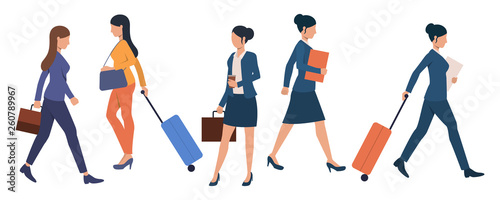 Set of business people with luggage at airport terminal