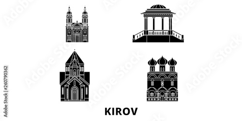 Russia, Kirov flat travel skyline set. Russia, Kirov black city vector panorama, illustration, travel sights, landmarks, streets.