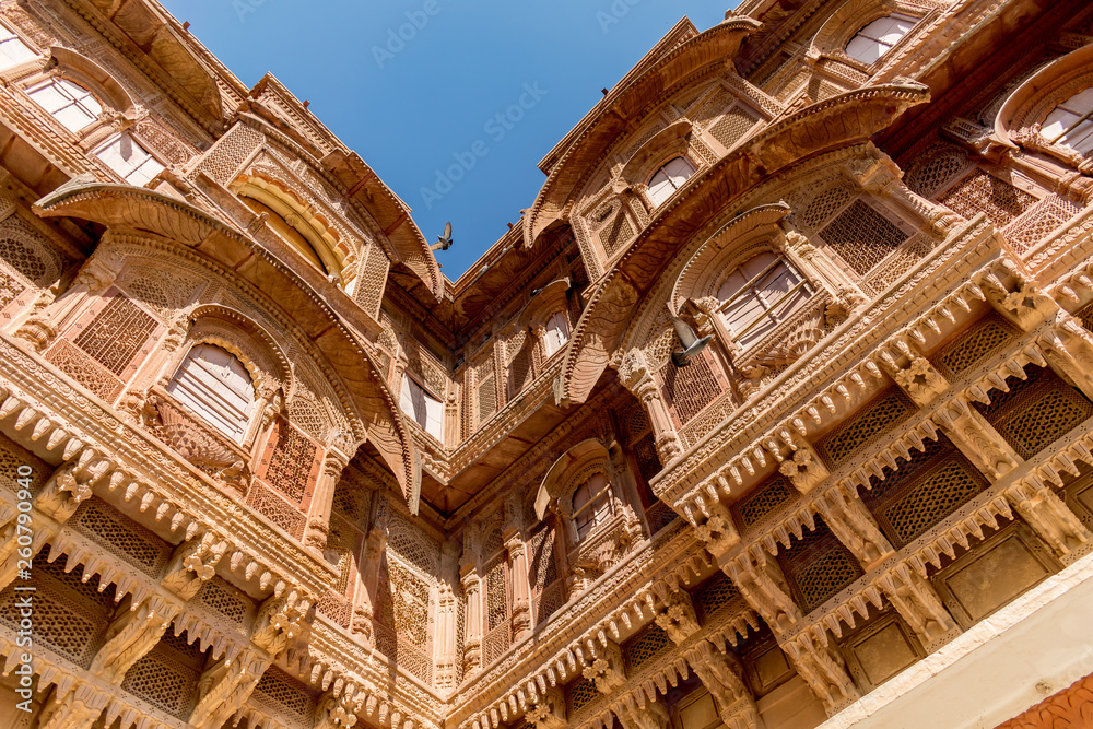 Jaisalmer Fort, Jaisalmer, Rajasthan, India; 24-Feb-2019; decorative architecture inside the fort