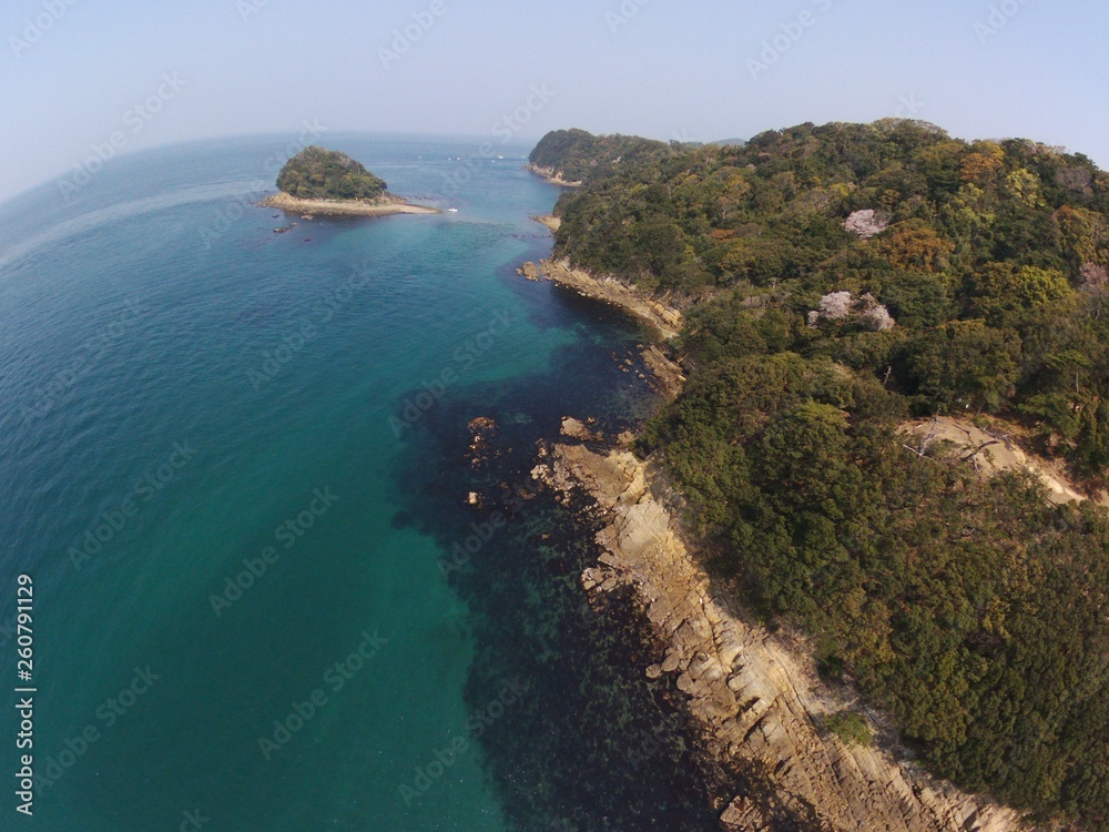 Japan Wakayama kada tomogasima island drone Helicopter shot