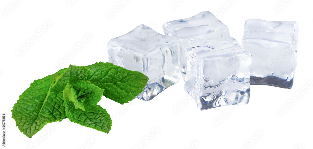 Obraz premium ice cube with mint leaves isolated on white background