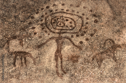 the image of an ancient man on the wall of the cave. history of antiquities.