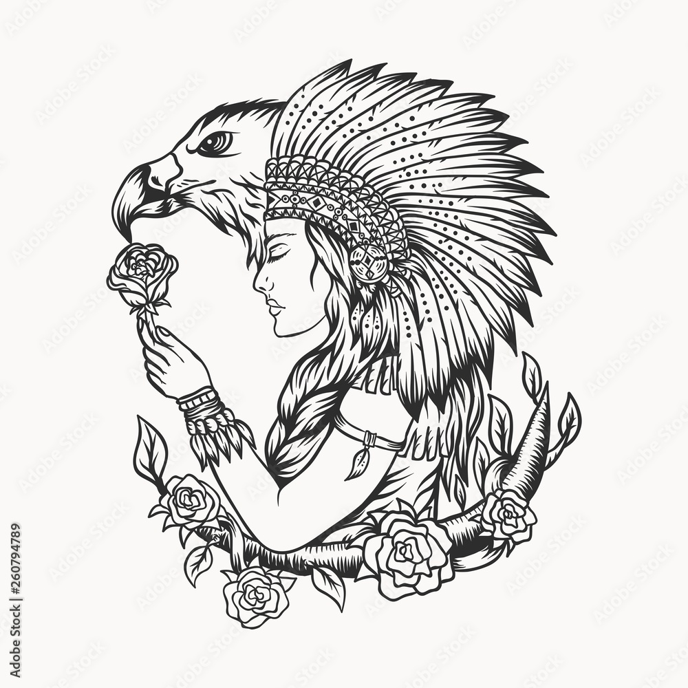 Female native american eagle vector illustration stock vector adobe stock