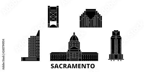 United States, Sacramento flat travel skyline set. United States, Sacramento black city vector panorama, illustration, travel sights, landmarks, streets. photo
