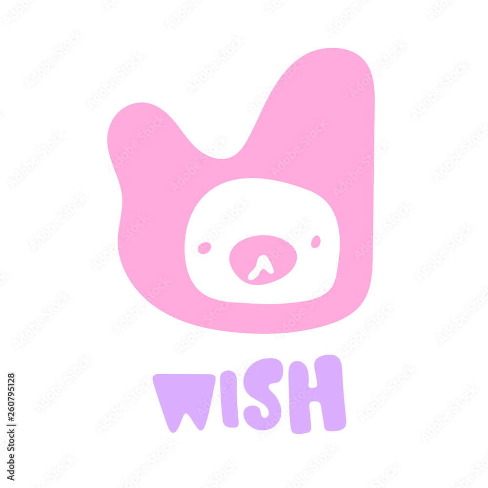 Hand drawn vector illustration of a kawaii funny character and phrase wish. Isolated objects on white background. Doodle line drawing. Design concept for Asia products, children print.