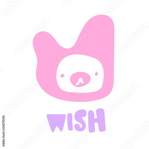Hand drawn vector illustration of a kawaii funny character and phrase wish. Isolated objects on white background. Doodle line drawing. Design concept for Asia products, children print.