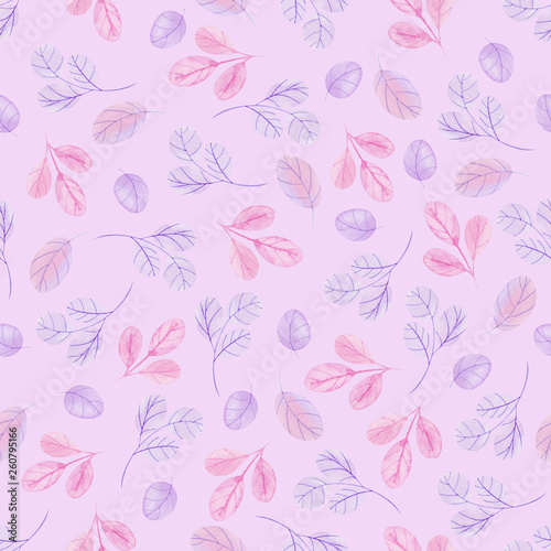 Wallpaper Mural Seamless pattern on a colored backgroud with pastel leaves and flowers Torontodigital.ca