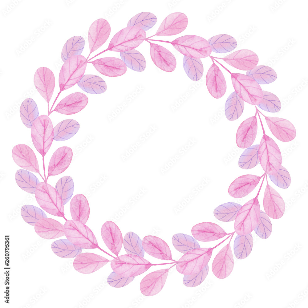 Wreath with pastel pink and violet leaves