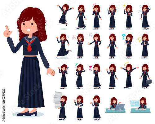 様々な感情表現をする不良ファッション女性のセット。.職場やパソコンに関するアクションもあります。.編集が容易なベクターアートです。.