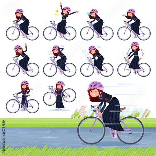 ロードバイクに乗った不良ファッション女性のセット。楽しんでいるアクションがあります。編集が容易なベクターアートです。.