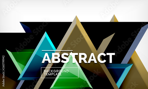 Triangles repetiton geometric abstract background, multicolored glossy triangular shapes, hi-tech poster cover design or web presentation template with copy space