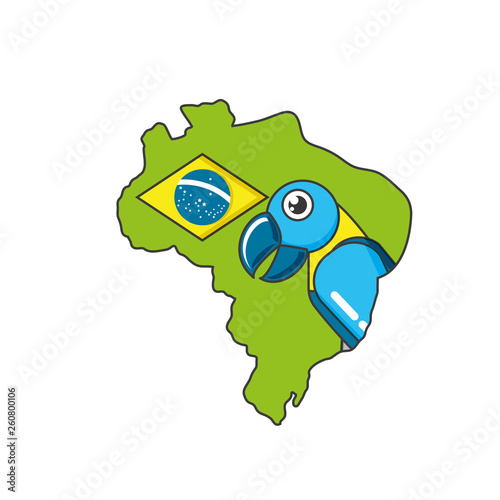 parrot bird animal with map of brazil