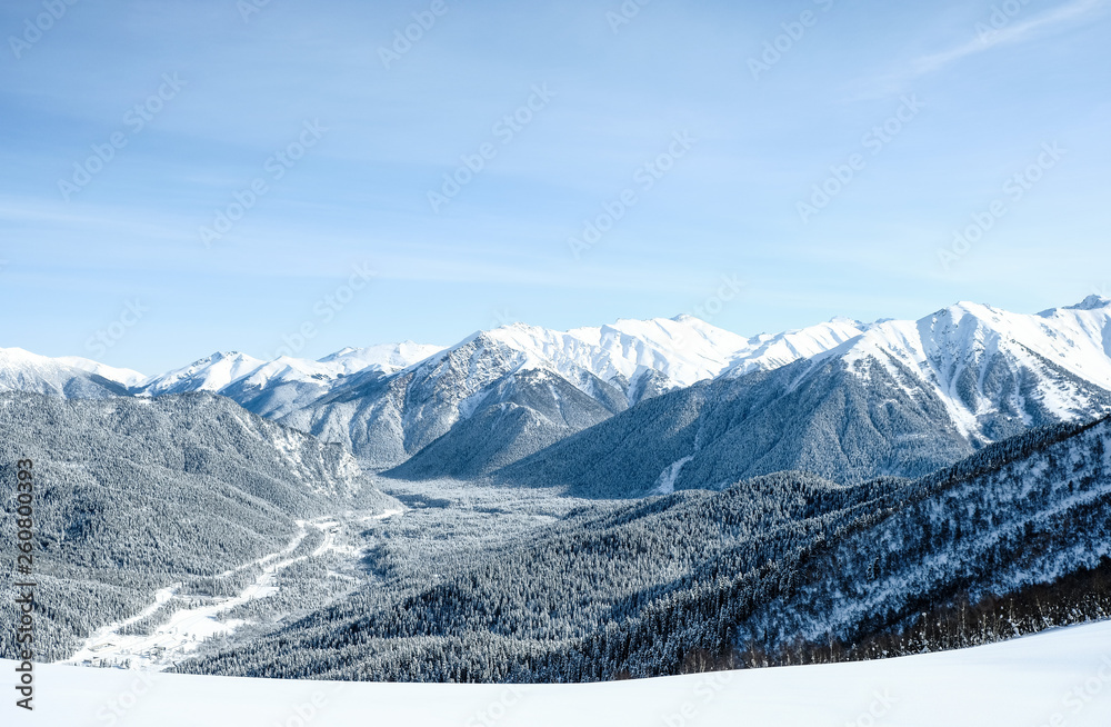 Fototapeta premium Snow-capped mountains. Winter landscape.