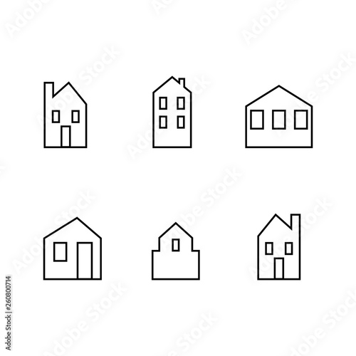 houses set city, vector icon, background, black and white silhouette