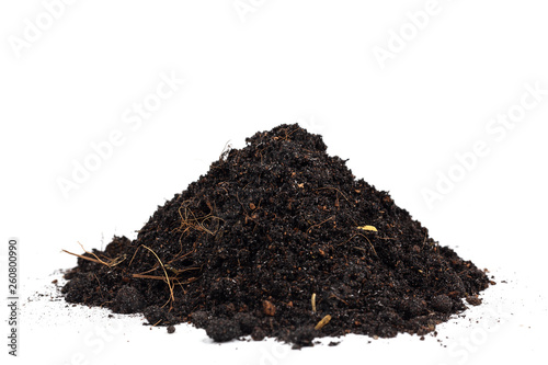 Pile of soil isolated on white background.