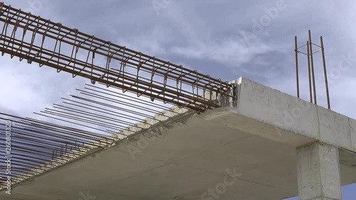 Construction of residential building. Close up of reinforcement concrete. Industry construction and development. 