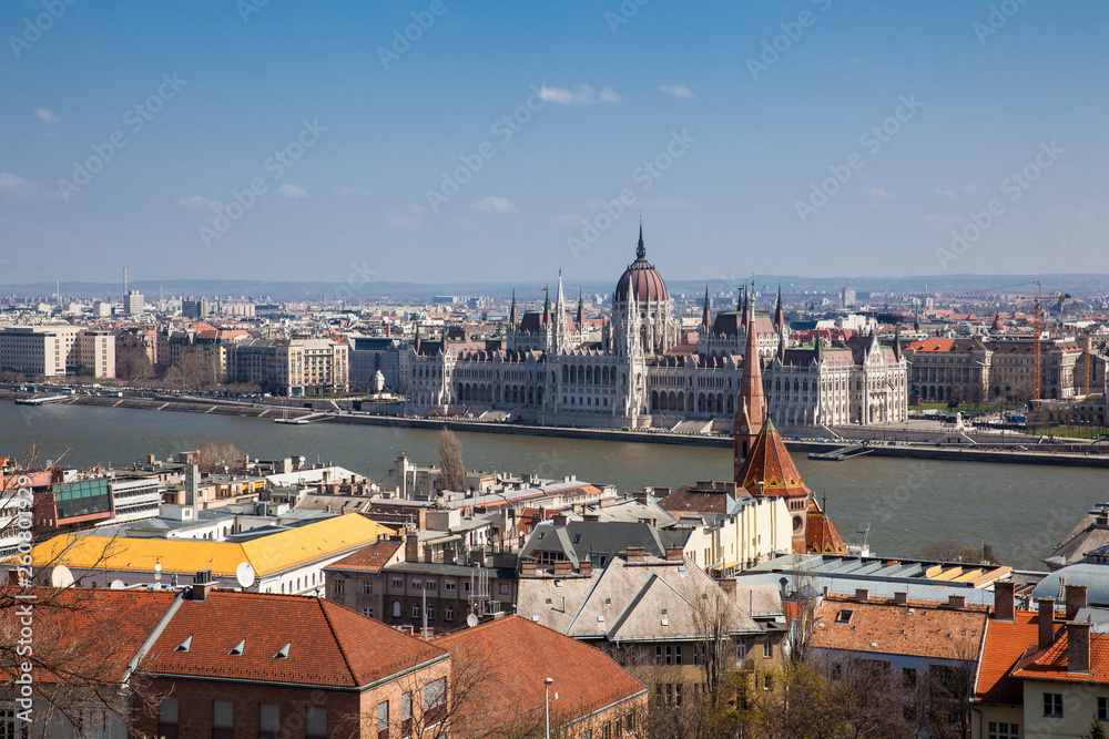 View of the Hungary Parliament building, Budapest city and Danube river from the Fisherman Bastion