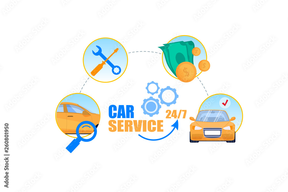 Car Service Cycle Concept. Professional Repair Car Service Cycle Concept. Professional Repair