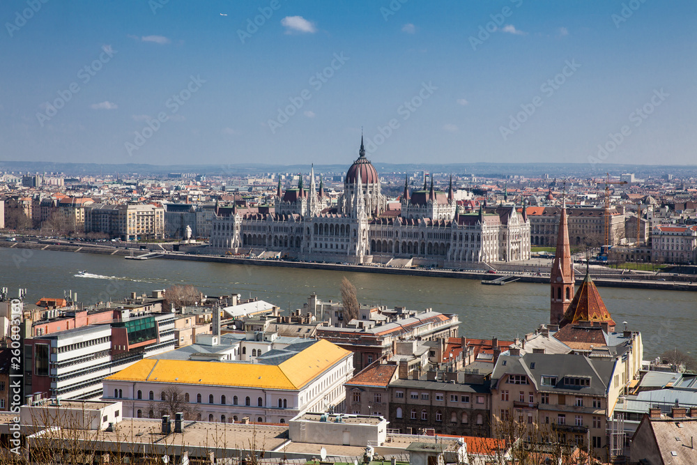View of the Hungary Parliament building, Budapest city and Danube river from the Fisherman Bastion