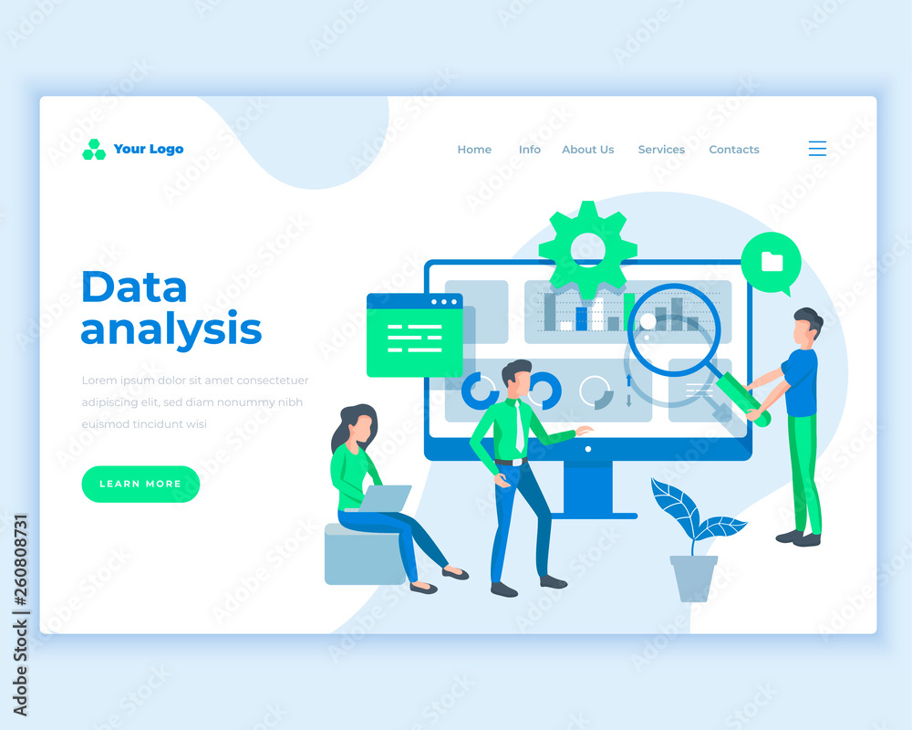 Landing page template data analysis concept with office people. Landing page template data analysis concept with office people.