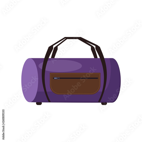 Purple duffle bag flat icon. Traveling bag, luggage, suitcase. Bags concept. Vector illustration can be used for topics like travel, sport, accessories