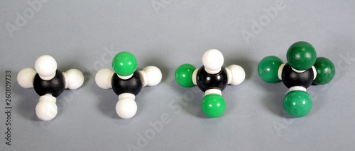 Molecule models of methane with different grades of substitution. photo