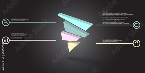 3D illustration infographic template with embossed triangle randomly divided to four shifted parts