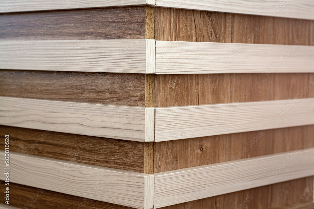 Wooden corner of the bar in the restaurant of two types of wood