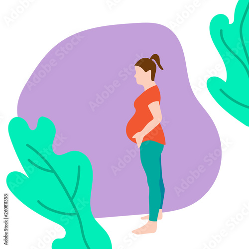 Banner with young pregnant woman in flat style