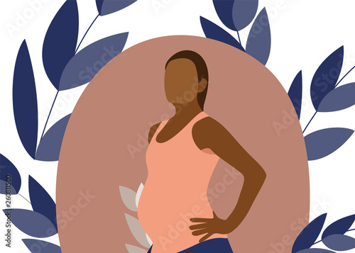 Banner with young pregnant woman in flat style