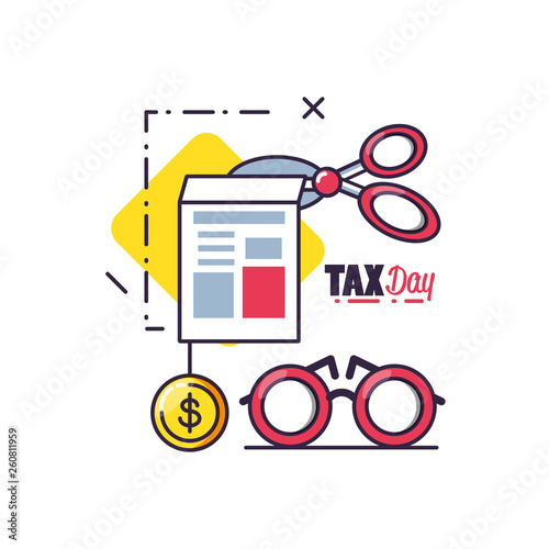 tax day with document and set icons