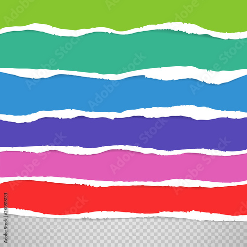 Color paper sheets with ragged edges. Paper elemets for design isolated on transparent