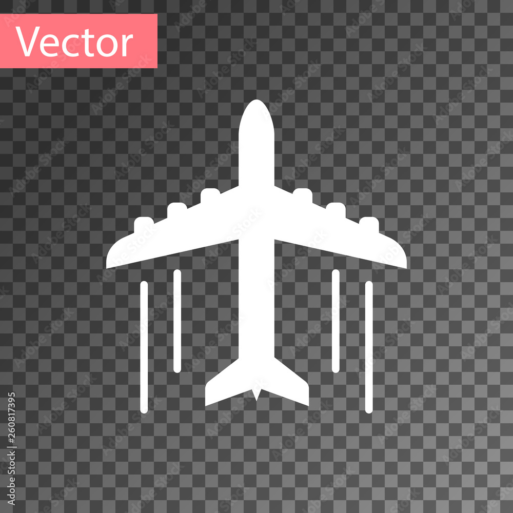 White Plane icon isolated on transparent background. Flying airplane
