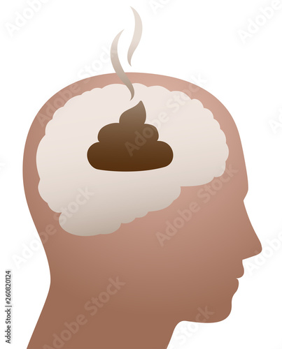 Shit icon. Stinky brown pictogram with black round frame. photo