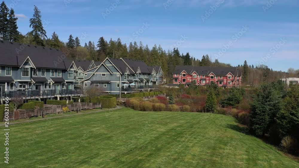 A perfect neighbourhood. Houses in suburb at Summer in the north America. Luxury houses with nice landscape. Aerial drone view. 4K. A perfect neighbourhood. Houses in suburb at Summer in the north America. Luxury houses with nice landscape. Aerial drone view. 4K.