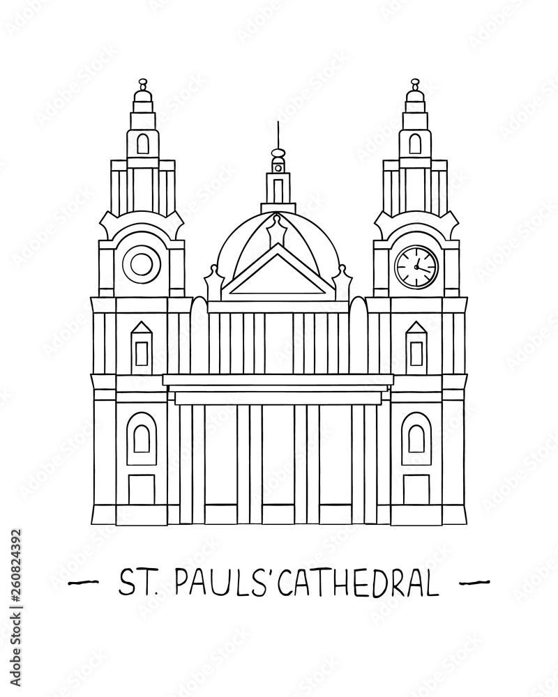 Vector illustration of London sights. London city symbol isolated on white background. Saint Paul’s Cathedral in line art style