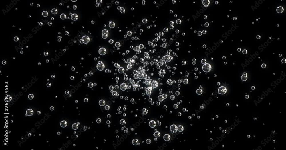 3d animation of bubbles moving and floating on a black background