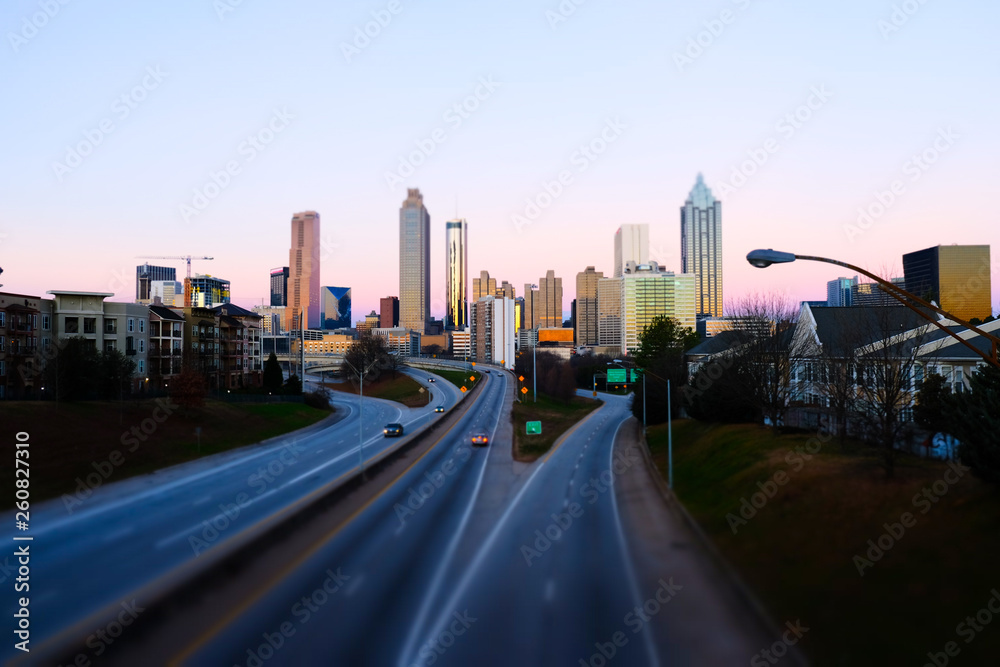 Atlanta city panoramic view skyline, tilt shift effect, Georgia, USA