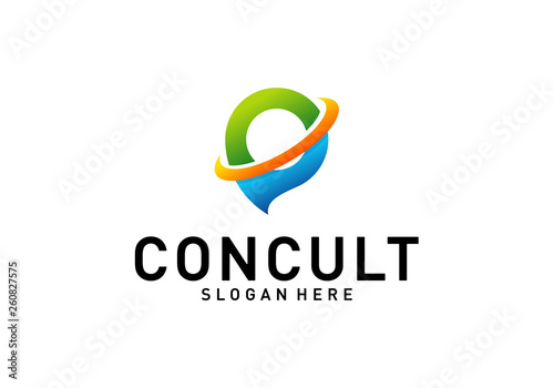 Planet Business Consulting Logo Concept. App Chat Talk Bubble Logo Vector. Icon Symbol