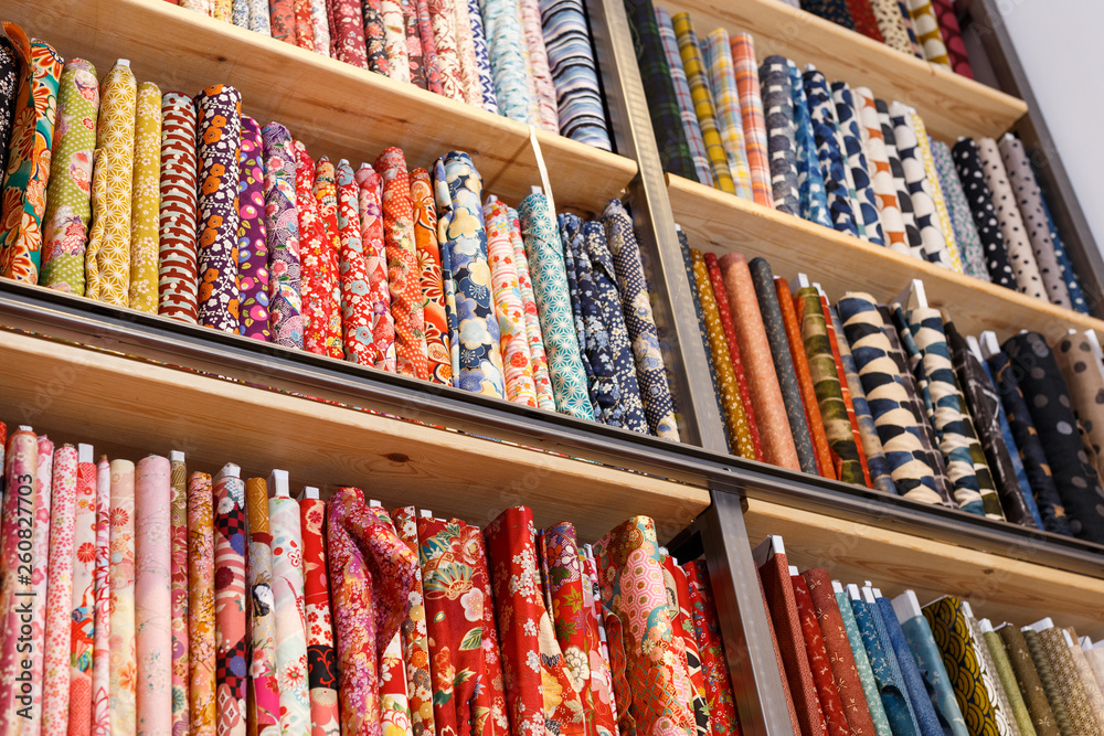 Cloth rolls on store shelves