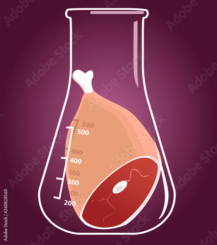 Cultured meat in a  laboratory flask, EPS 8 vector illustration, no transparencies, no mesh