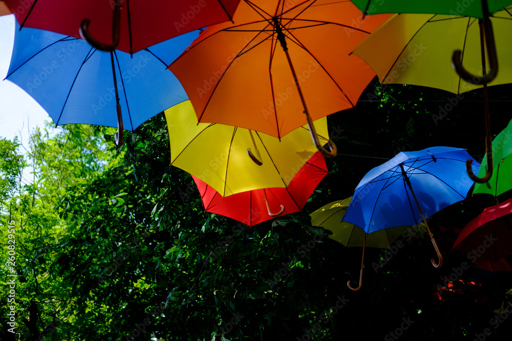 Closeup colorful umbrellas
