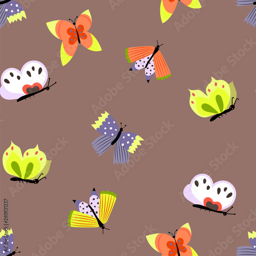 Colorful seamless pattern with colorful butterflies. Summer repeat background for fabrics or wallpapers. Butterfly design.