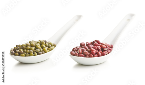 Red adzuki beans and green mungo beans.