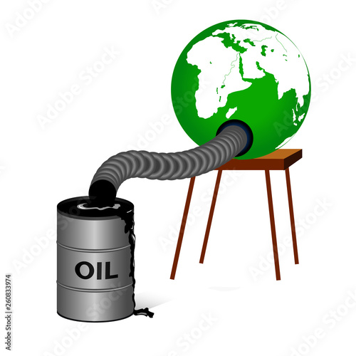  Barrel and pumping Oil from earth planet   Vector Illustration