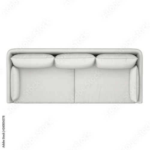 White three-seater soft sofa on a white background 3d