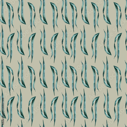 Seamless watercolor pattern with grass on a colored background. Illustration for fabrics, posters, postcards, packaging paper, clothing