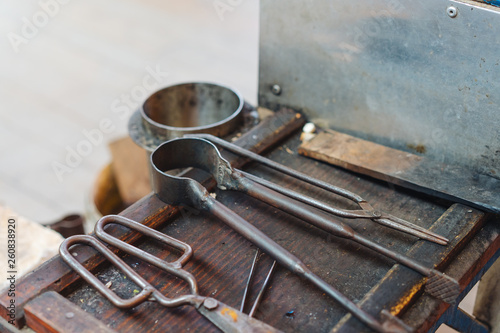 Various Glass Blowing Old Tools, Close View
