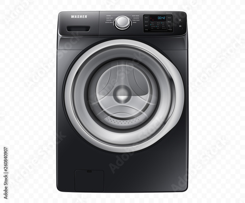 Vector washing machine isolated on transparent background. 3d realistic washer.