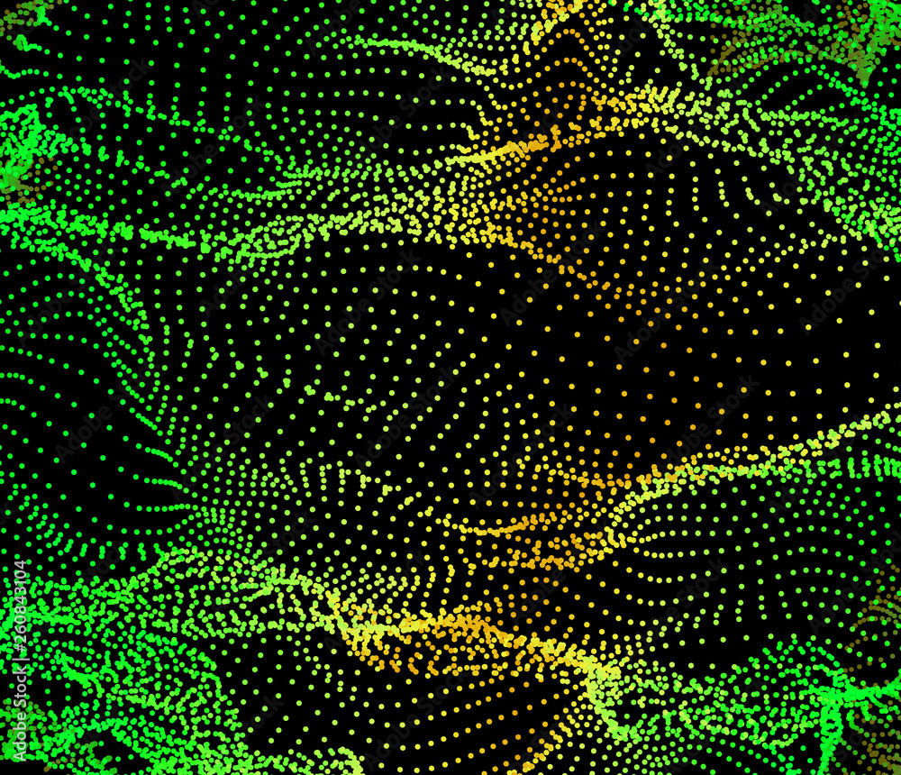 Dynamic particles wave from nodes. 3d sea flow.